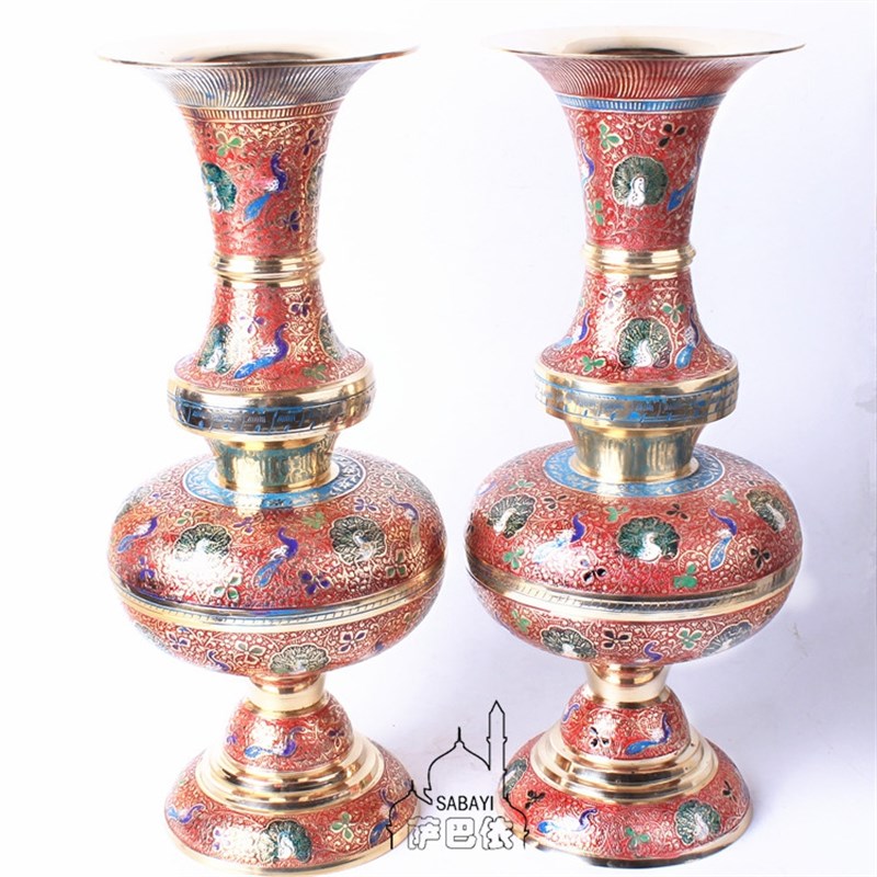 印度花瓶 现代时尚工艺礼品摆件  艺术古典仿古 如意铜花瓶对瓶