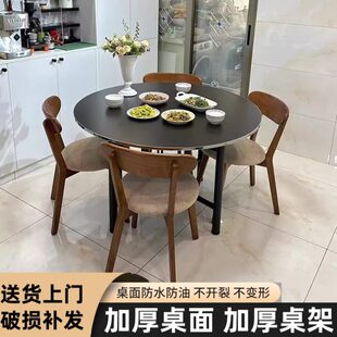 加厚可折叠实木圆桌餐桌大排档餐饮家用转盘吃饭大桌子农村宴席