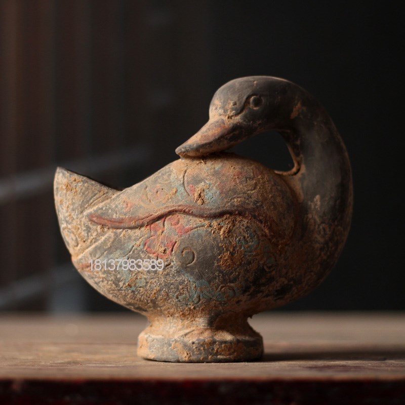 鸳鸯摆件仿古g陶器动物画彩鸳鸯中式家居博古架工艺品老件收藏复