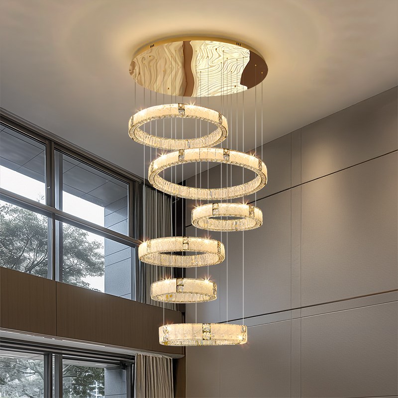 高端覆式楼loft公寓楼梯吊灯轻奢E水晶灯别墅挑空中空客厅大吊灯