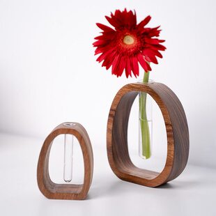 胡桃木实木客厅插花花瓶桌面玻璃试管迷你水培花器轻奢高级感摆件