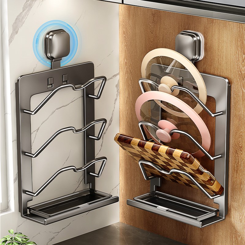 吸盘锅盖架子壁挂式免打孔厨房置物架案板M砧板菜板放置架收纳挂