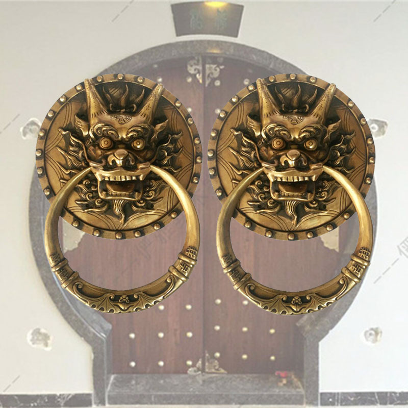 中式大门拉手古铜装饰龙头麒麟狮头虎头兽头M门环纯X铜拉环大门把