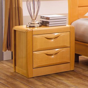 全榉木实木床头柜二抽屉储物柜北欧简约卧室家具床边柜原木风床柜