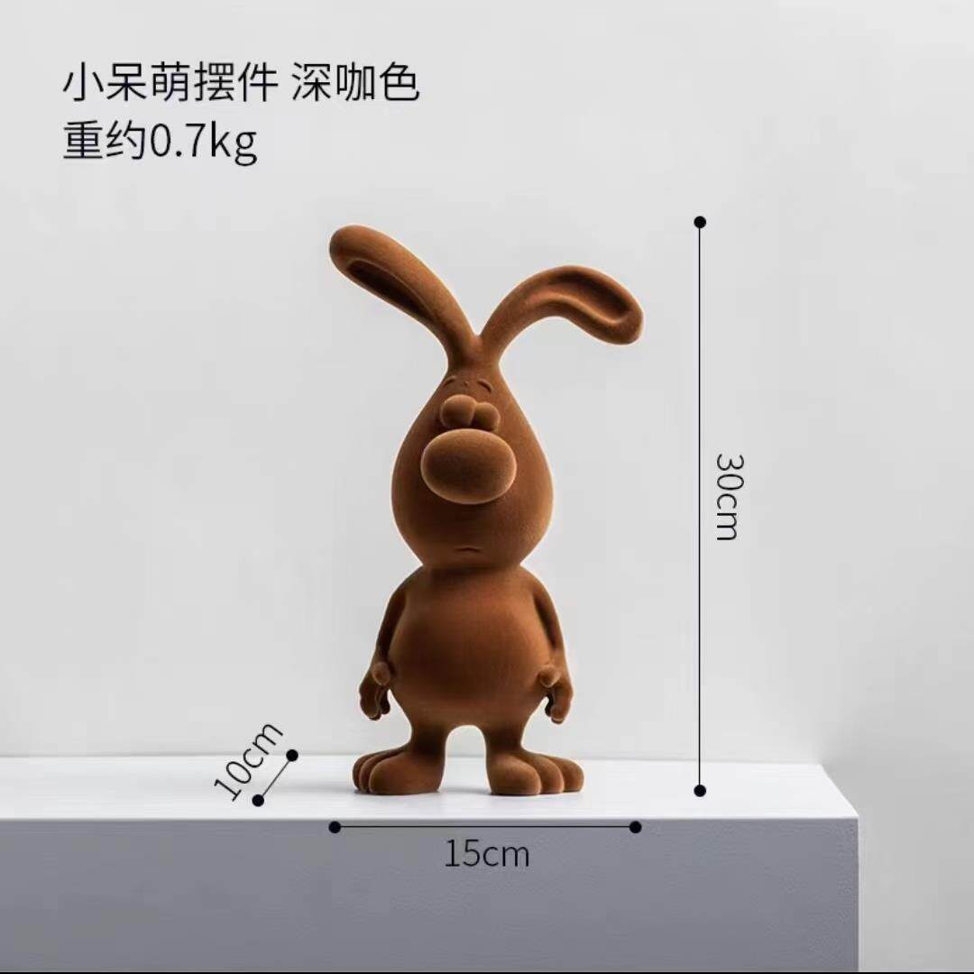 植绒小呆萌大鼻兔树脂摆件客厅书房儿童房立体植绒装饰桌摆工艺品