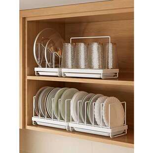 橱柜内盘子置物架厨房放碟沥水架分隔桌面杯子架锅盖收纳架窄家用