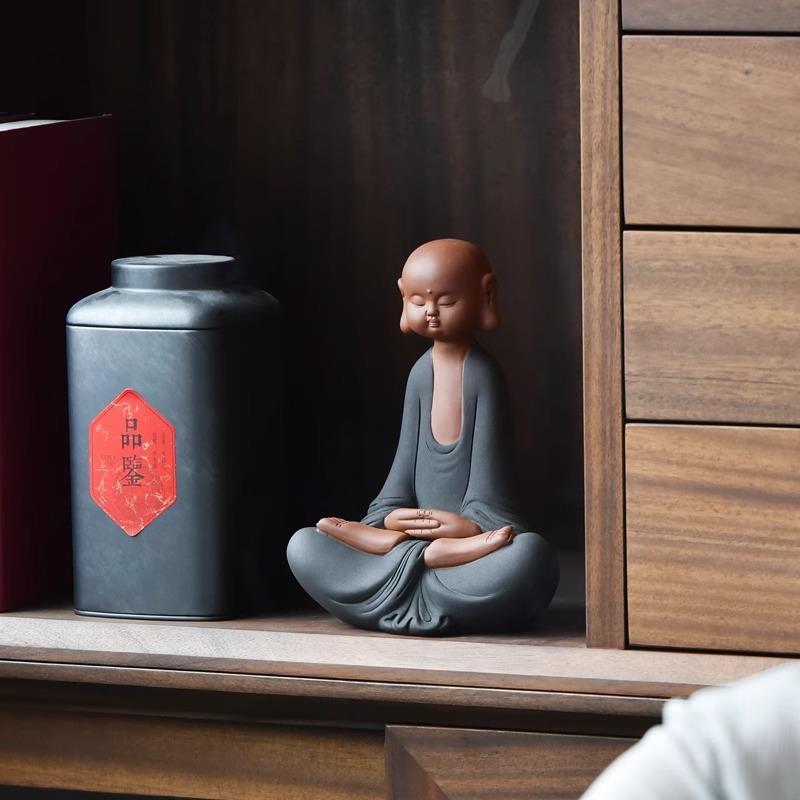 中式家居紫砂小和尚摆件客厅装饰茶室茶桌禅意佛系小僧人物摆件