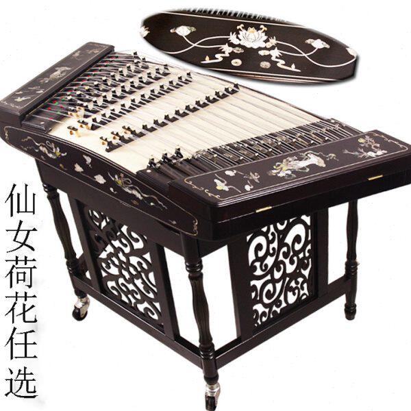 衡乐鸡翅木扬琴演奏扬琴乐器 鸡翅贝雕扬琴 考级402扬琴 荷花扬琴