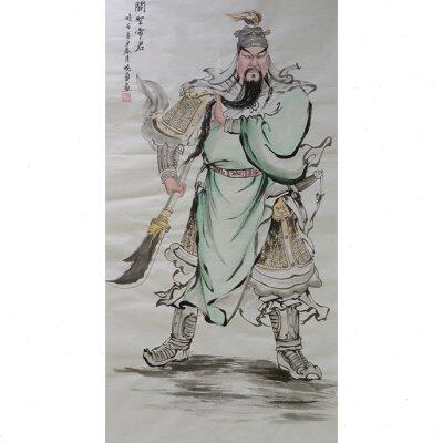纯手绘人物国画四尺关公关圣帝君玄关挂画
