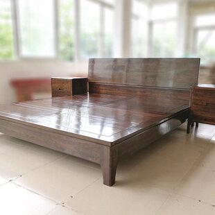 一文制木纯实木原木榫卯现代简约欧式个性双人榆木床主卧一米八