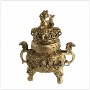 纯铜香炉摆件铜器二龙戏珠熏香炉摆件铜龙香炉工艺品