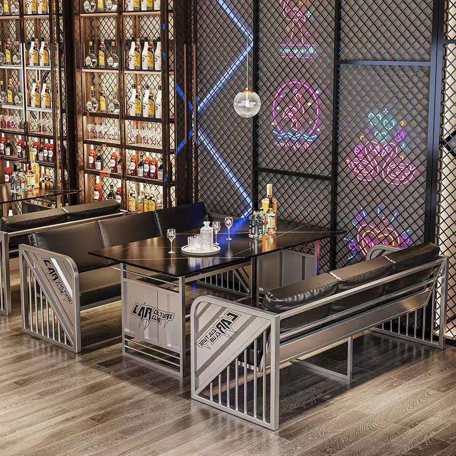 工业风卡座酒吧清吧复古装修铁艺商用烧烤店奶茶店餐厅餐桌椅组合