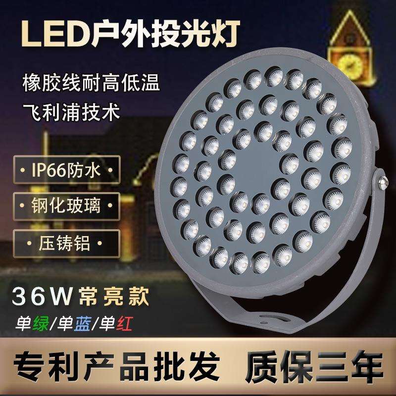 LED投光灯36w防水户外庭院照树灯插地灯别墅草坪亮化七彩强光