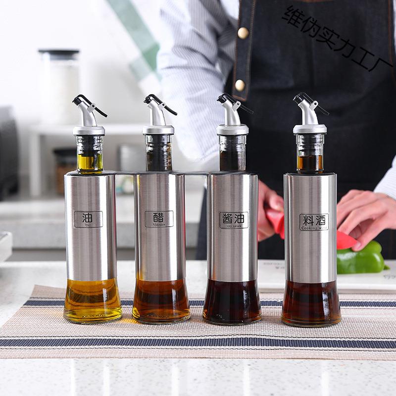 玻璃防漏油瓶酱油醋调料瓶套装厨房家用商用不锈钢油壶醋壶香油瓶