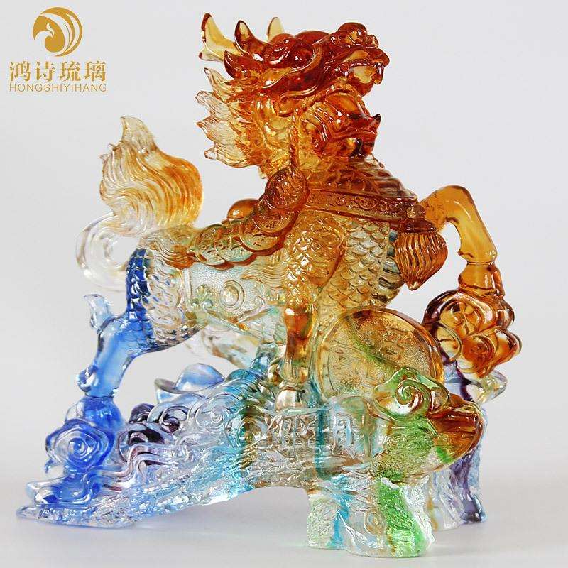 鸿诗琉璃麒麟摆件一对卧室工艺品