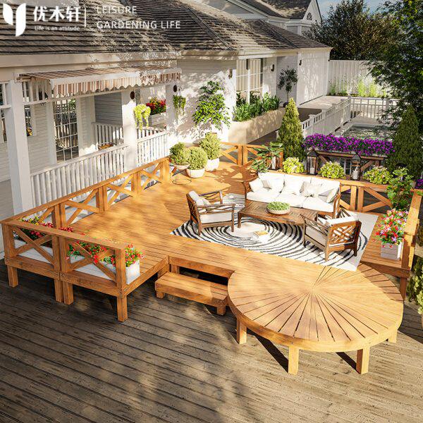 别墅庭院防腐木地板户外阳台地面抬高防水实木平台花园露台榻榻米