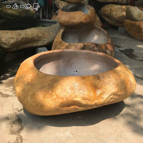 民间旧石器青石老石槽牛槽马槽复古鱼缸花盆流水组合石头景观摆件