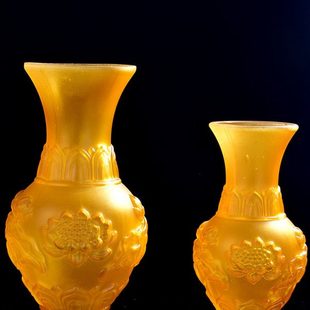 佛具仿琉璃莲花供佛花瓶玻璃插花瓶供佛莲花玻璃瓶干花瓶宝瓶花器