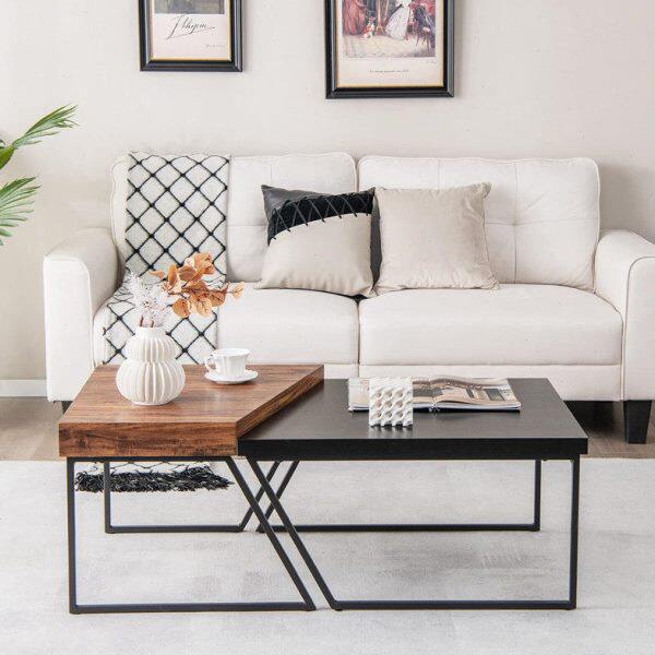 北欧现代简约高低组合个性客厅设计师意式极简茶几实木小户型茶几