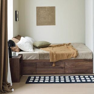 北美黑胡桃木储物床无床头全实木高箱侧翻床气压小户型收纳榻榻米