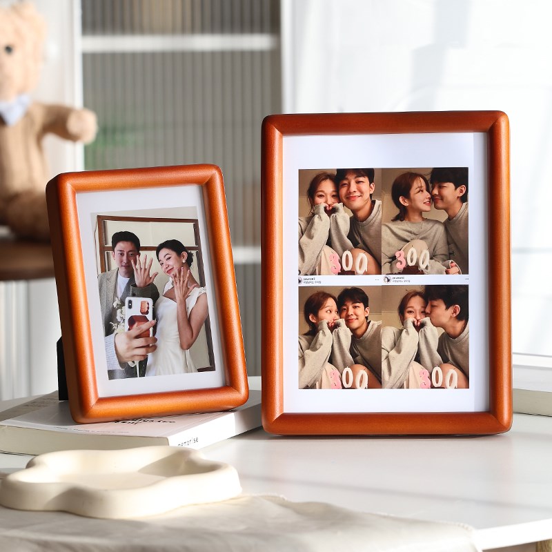 圆角相框小纯实木摆台空框洗照片结婚婚纱H照家用装裱画框6寸8寸1