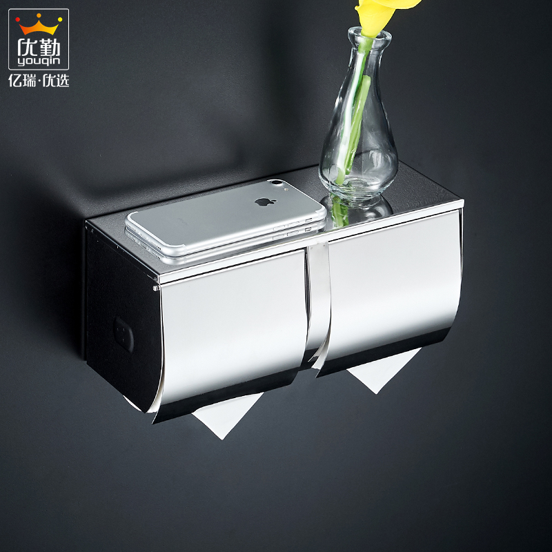 304不锈钢纸巾盒双厕纸盒v厕所抽纸盒卫生间酒店放双卷纸架免打孔