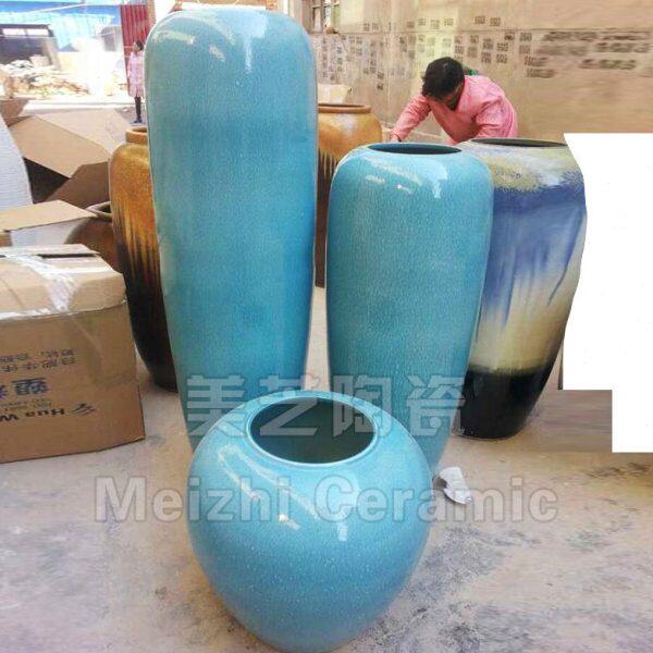 公司前台窑变落地大花瓶三件套手工陶缸摆件干枝陶罐客厅陶瓷花钵