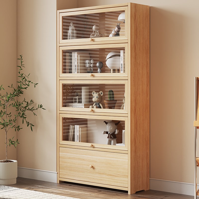 书架置物架落地书柜储物柜一体靠墙收纳I家用多层带门防尘展示柜