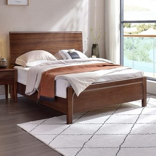 全实木单人床1米2胡桃木床儿童床单人床现代简约卧室老人家用小床