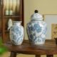 复古青花瓷蓝陶瓷花瓶冰裂开片做旧陶瓷花瓶高温烧制水培陶瓷花瓶