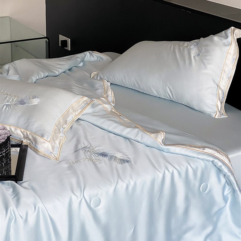 夏季凉感80支i天丝夏凉被四件套羽毛刺绣丝滑裸睡可水洗空调薄被