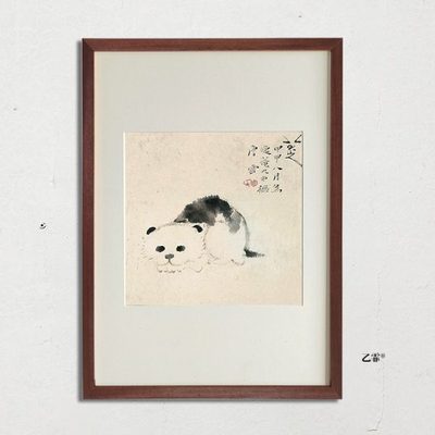 桔子格调八大山人朱耷猫鱼图中式动物装饰画客厅玄关茶室书房挂画