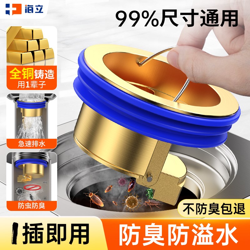 地漏全铜防臭器卫生间下水道防臭盖内芯通用排水口过滤防反臭神器