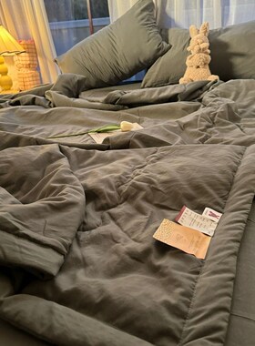 日式手工包边空调被纯色高级灰色夏凉被水L洗棉夏被四件套夏季薄