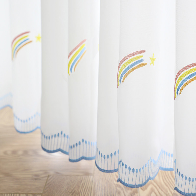 儿童房窗帘纱帘卡通风窗纱男孩女孩卧室少女房沙帘定制免打孔安装