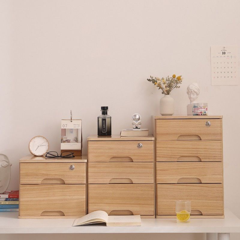 JiR办公室a4文件夹收纳盒带锁实木文件盒抽屉式整理箱多层桌面收