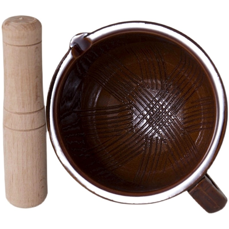 湘菜馆老式擂钵带木槌器家用中号捣蒜器陶瓷蒜蓉擂辣椒皮蛋雷研磨