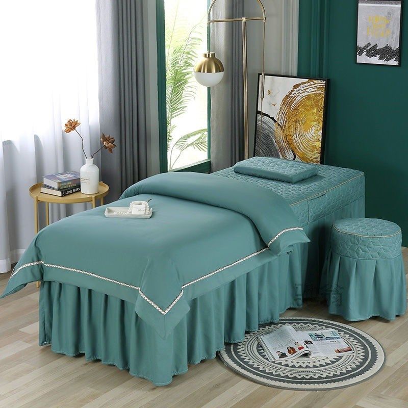 麓r网红轻奢美容床罩四件套纯色亲肤棉洗头按摩推拿美容院床单套