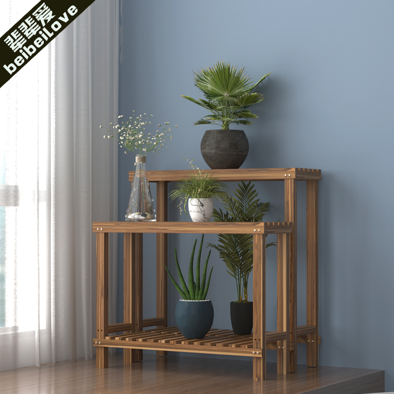 阳台实木松木防腐花凳子室内客厅绿萝H植物架玄关落地高间距置物