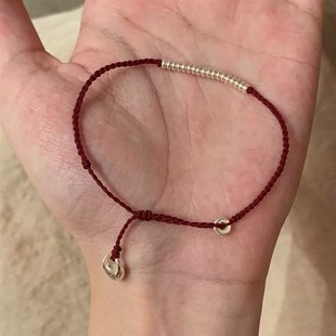 小孩哥同款 手绳9B25银坨坨红绳手链