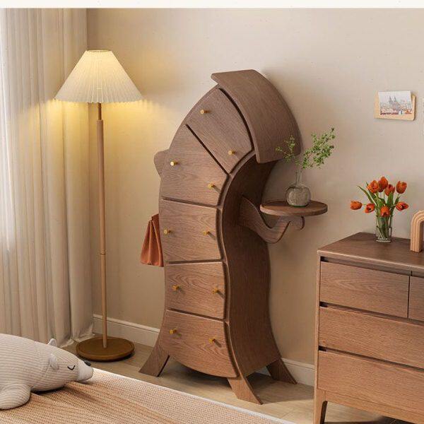 轻奢中古客厅叉腰机器人卧室斗柜储物柜沙发侧边实木五斗柜