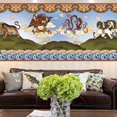 精品额尔登特纯羊毛编织福瑞四兽图蒙古族装 饰客厅书房办公室挂毯