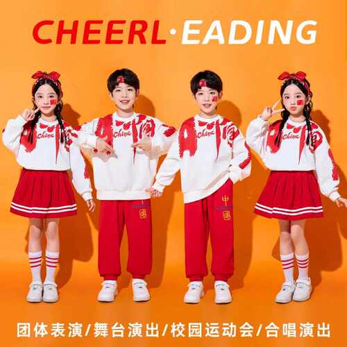 儿童演出服中国红合唱表演服装