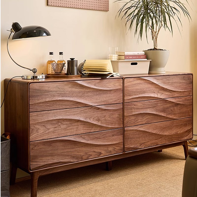 北美黑胡桃全实h木六抽屉柜卧室储物柜现代极简主义客厅储物柜柜