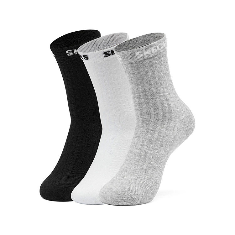 Skechers斯凯奇缤纷休闲系列男女款运动中筒袜简约LOGO袜子3双装