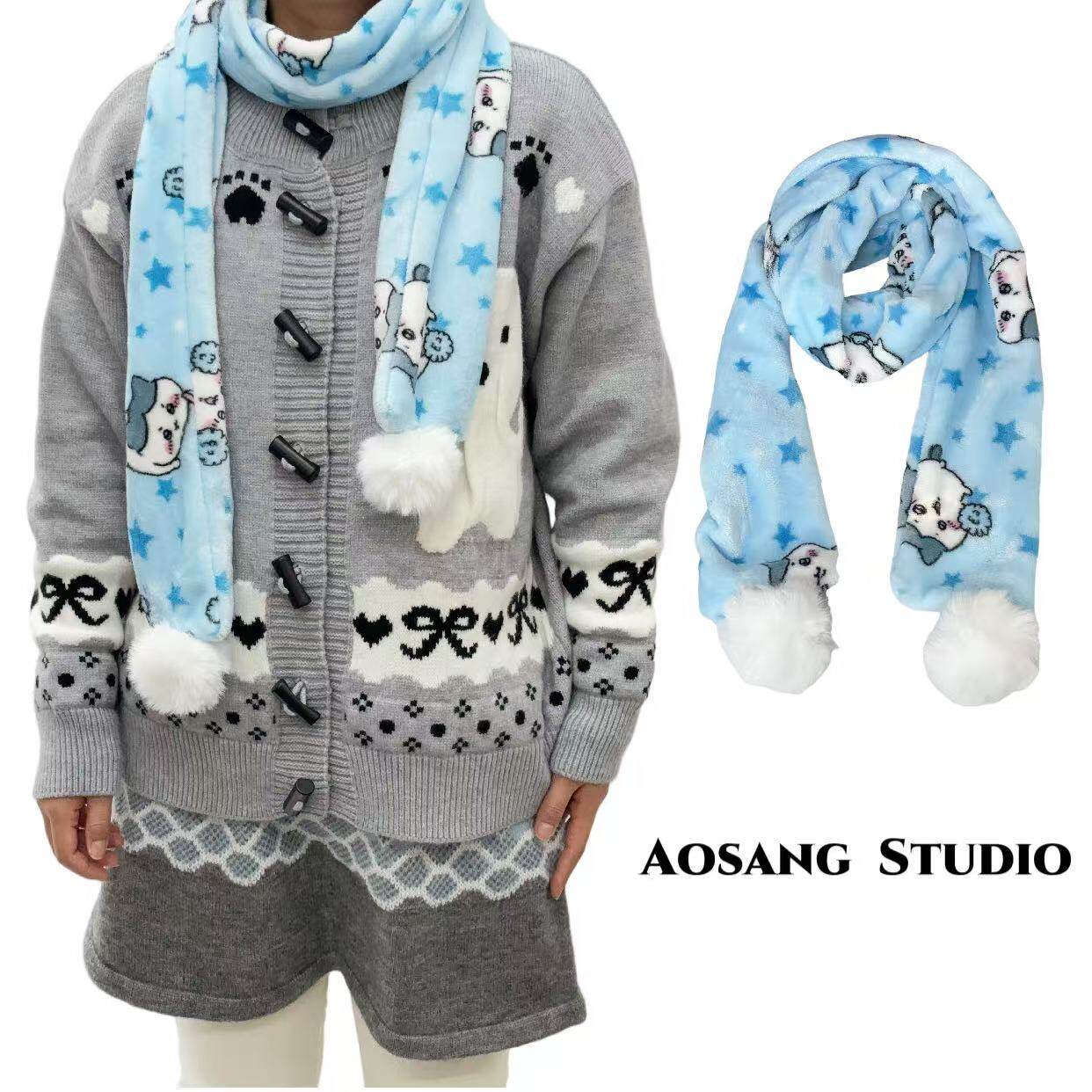 日系软妹千禧Y2K毛绒围巾