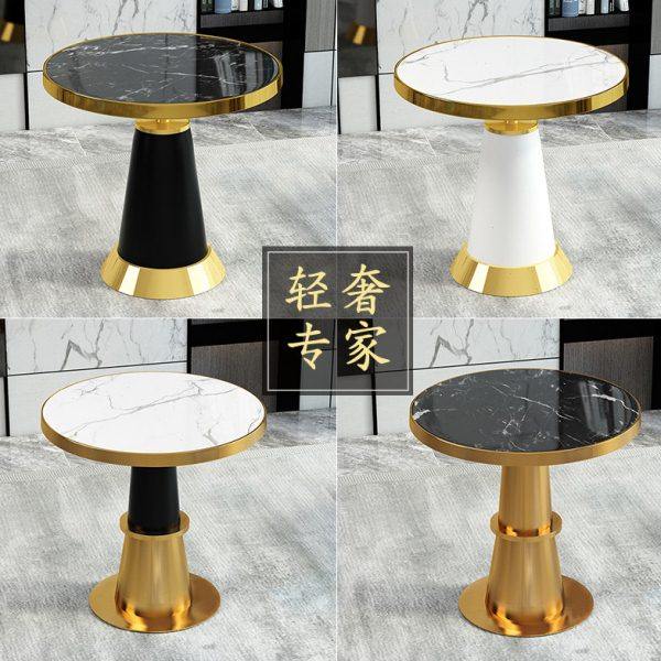 轻奢小圆桌大理石洽谈桌网红高档酒店4s店售楼处会议接待桌椅组合