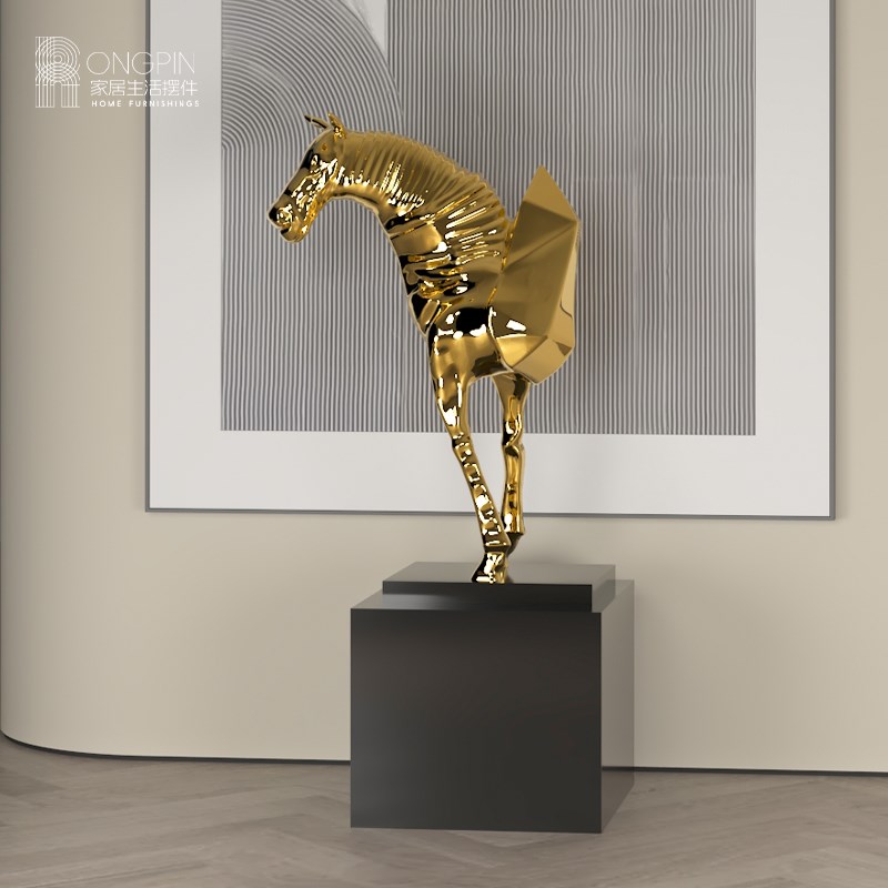 现代轻奢风创意酒店大堂落地摆件会所玄关抽象客厅电视Z柜家居装