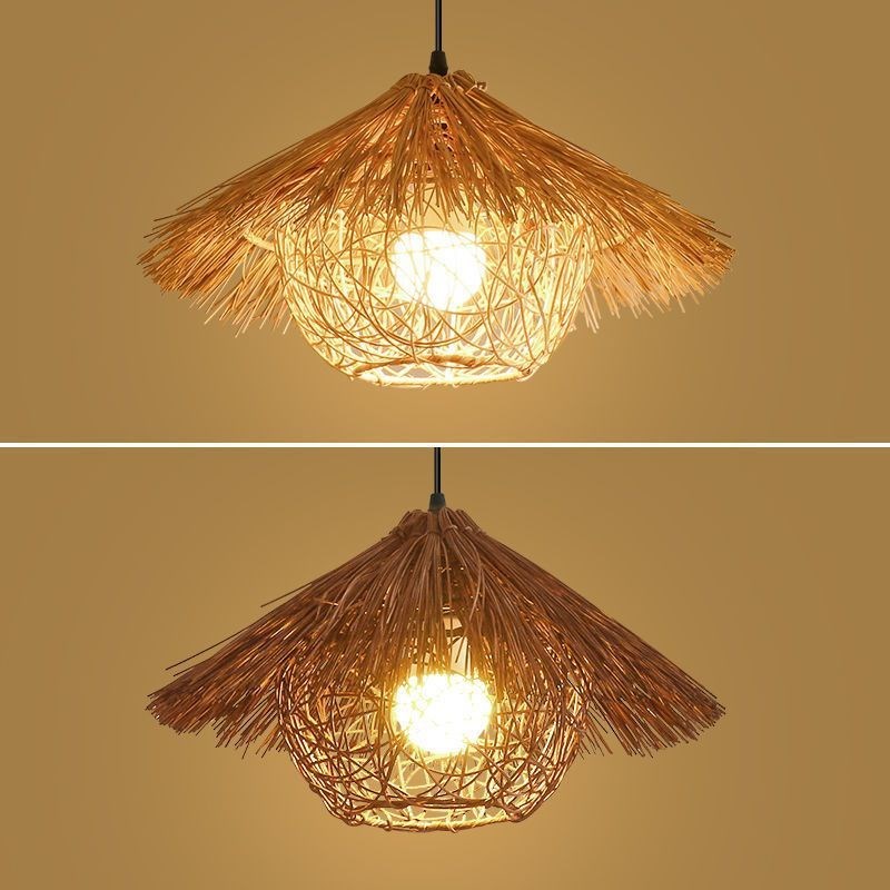 创意个性草帽灯复古藤编吊灯怀旧艺D术灯罩仿古灯民宿饭店竹编灯