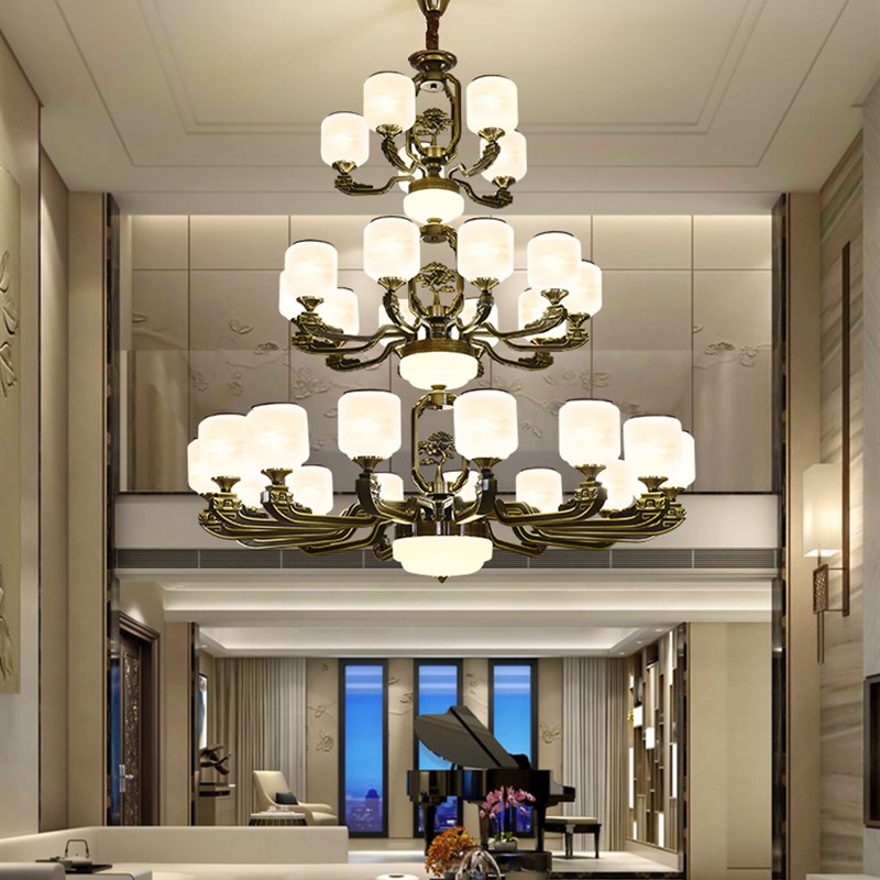 别墅复式楼大吊灯新中式灯具豪华客厅灯楼中楼大厅X三层四层灯饰